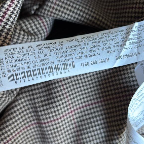 Zara top tan & black houndstooth with fur trim sz M NWOT - Picture 8 of 11